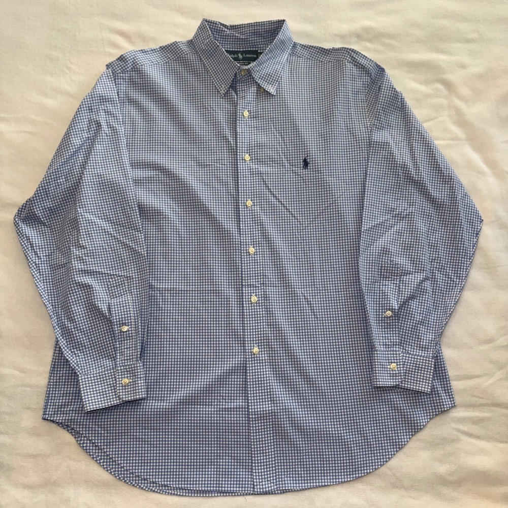 Ralph Lauren Mens XL Classic Fit Gingham Button Down Shirt Blue White 17.5 34/35